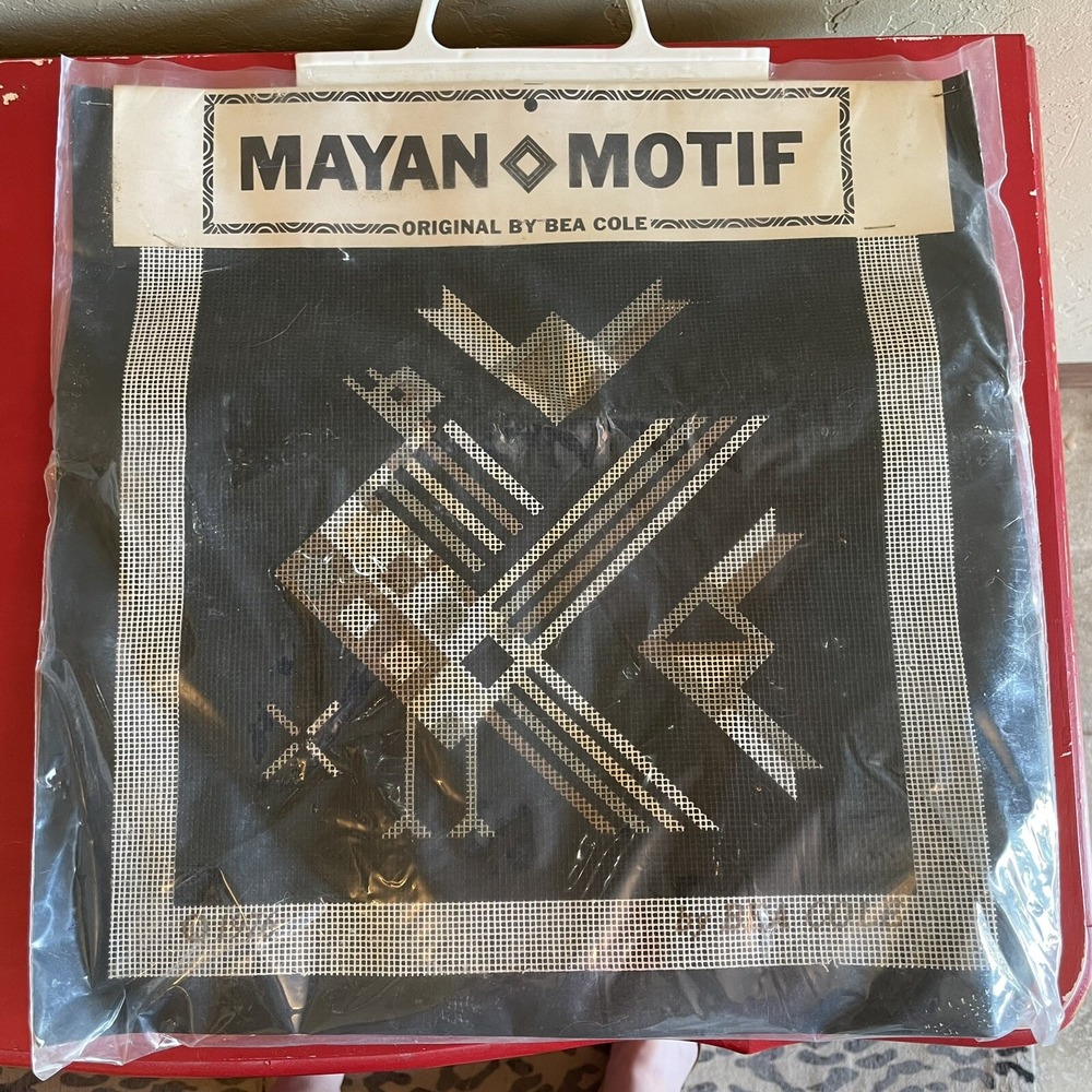 New Vintage 1976 Bea Cole Rainbow Bird Mayan Motif Needlepoint Kit Neutral Color